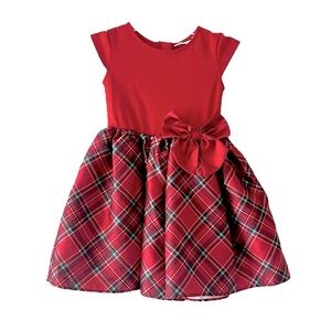 H&M Girls Red Plaid Full Skirt Zip Back Christmas Dress with Bow Size 4-6 Nice